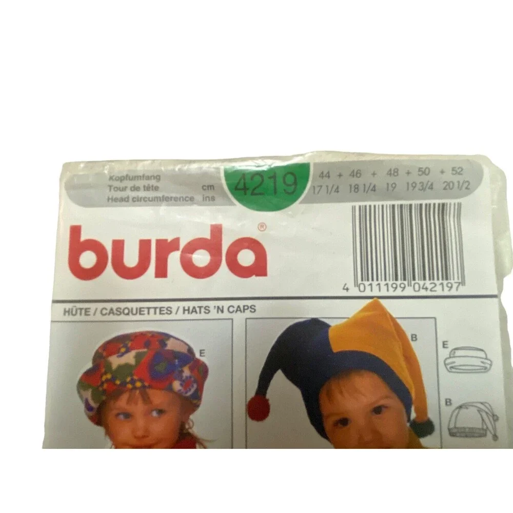 Burda 4219 Children Kids Hats N Caps Sewing Pattern - Picture 3 of 3